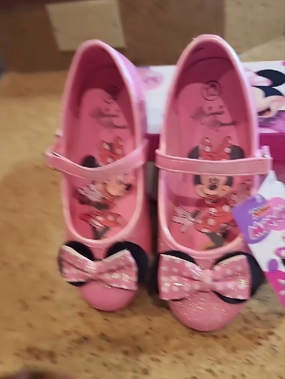 Disney Pink Minnie Mouse Glitter Bow Mary Jane Shoes for Kids NEW IN BOX SIZE-12